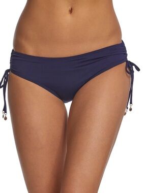 Anne Cole Limited Edition Navy Mid-Rise Ruched Side-Tie Swim bikini bottom